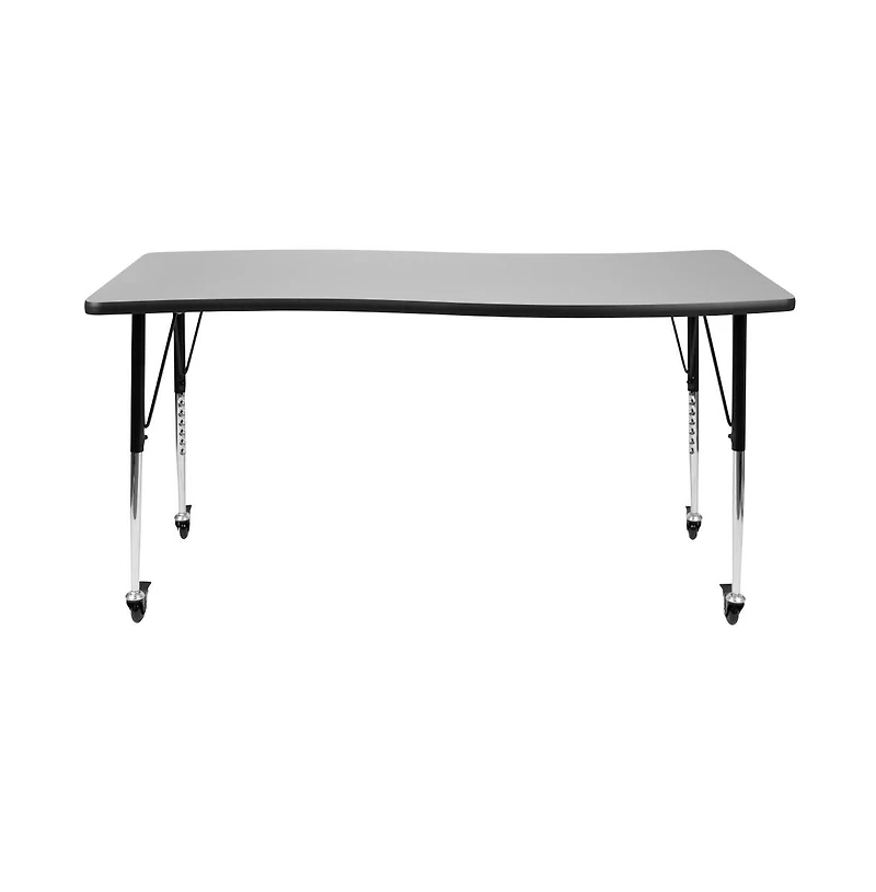 Emma+Oliver Mobile 26"W X 60"L Rectangle Wave Flexible Collaborative Adjustable Activity Table