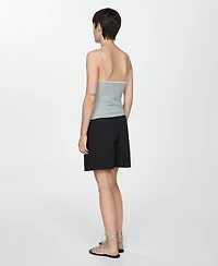 Mango Women's Pleats Detail Denim Shorts