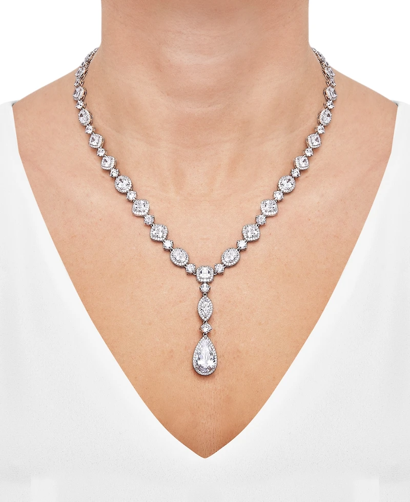 Arabella Cubic Zirconia Mixed Cut Teardrop 18" Lariat Necklace in Sterling Silver