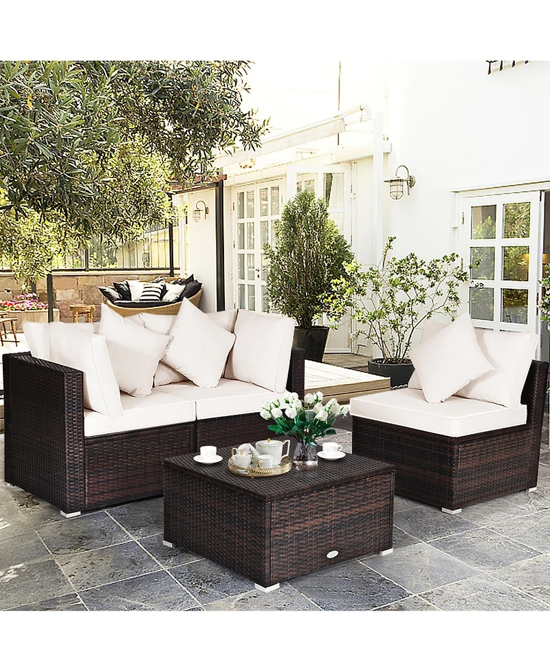 Gymax 4PCS Rattan Patio Sofa Conversation Set Outdoor Furniture Set w/ Cushion