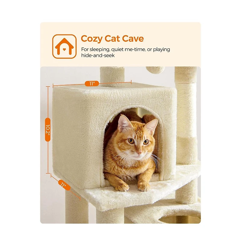 Slickblue Cat Tree Tower With Hammock, Basket, Scratching Posts, Cat Caves, Plush Perches, Cat Activity Center