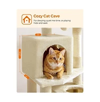 Slickblue Cat Tree Tower With Hammock, Basket, Scratching Posts, Cat Caves, Plush Perches, Cat Activity Center