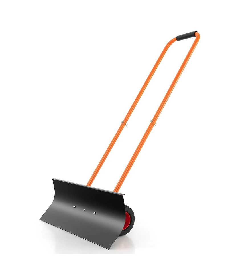 30" Snow Shovel Heavy-Duty Metal Adjustable Height Wheeled Snow Removal Pusher