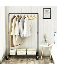 Slickblue Clothes Rail, Clothing Rack on Wheels, Coat Stand with 1 Hanging Rail and Shelf
