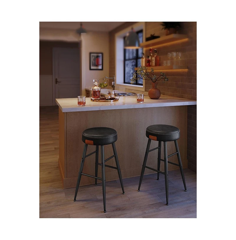Counter Stools Set Of 2, Kitchen Stools, Breakfast Synthetic Leather With Stitching