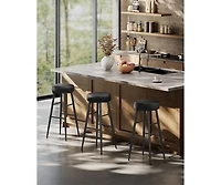 Set Of 2, Kitchen Bar Stools, Breakfast Synthetic Leather With Stitching