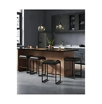 Counter Height Bar Stools Set of 2, Synthetic Leather with Stitching