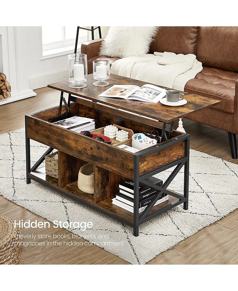 Lift-Top Industrial Coffee Table with Hidden Compartments for Small Spaces