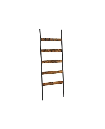 5-Tier Blanket Ladder Shelf with 4 Hooks and Steel Frame for Living Room or Bedroom