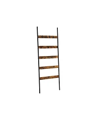 5-Tier Blanket Ladder Shelf with 4 Hooks and Steel Frame for Living Room or Bedroom