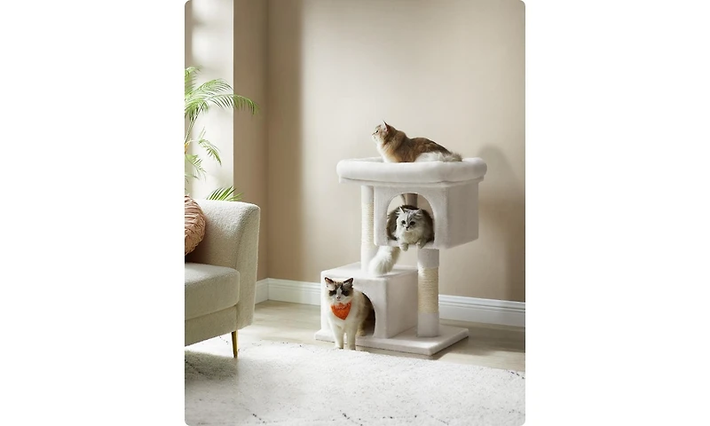 Cat Tree, 33.1-Inch Cat Tower, L, Cat Condo for Large Cats up to 16 lb, Large Cat Perch, 2 Cat Caves, Scratching Post