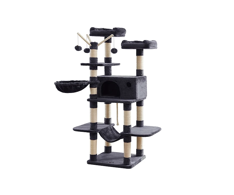 Slickblue Large Cat Tree, Cat Activity Center With Hammock, Basket, Removable Fur Ball Sticks, Cat Condo