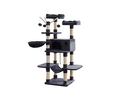 Slickblue Large Cat Tree, Cat Activity Center With Hammock, Basket, Removable Fur Ball Sticks, Cat Condo