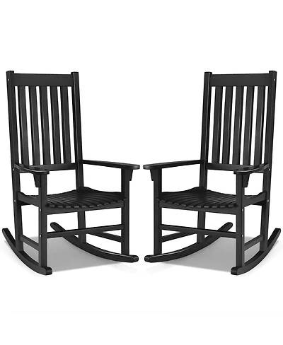 Gymax 2PCS Wood Rocking Chair Porch Rocker High Back Garden Seat Indoor Outdoor Black