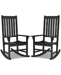 Gymax 2PCS Wood Rocking Chair Porch Rocker High Back Garden Seat Indoor Outdoor Black