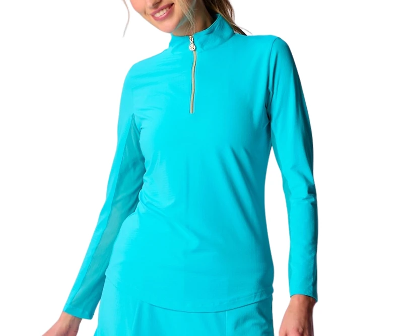 G Lifestyle Clothing Women's Long Sleeve Miock Neck Top Caribbean Turq. XLarge
