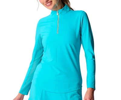 G Lifestyle Clothing Women's Long Sleeve Miock Neck Top Caribbean Turq. XLarge
