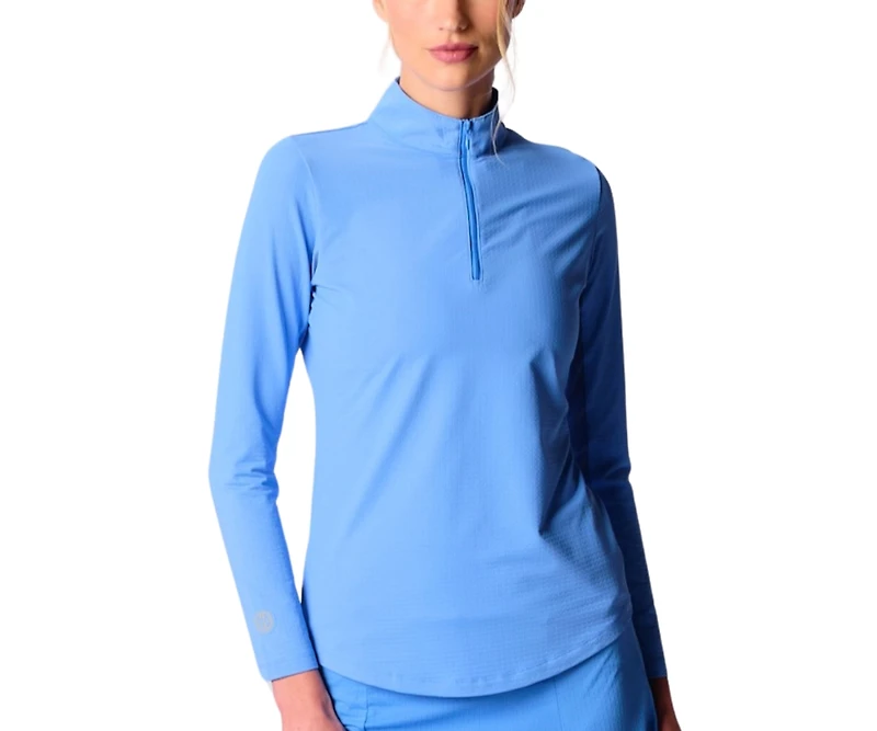G Lifestyle Clothing Women's Long Sleeve Miock Neck Top Caribbean Turq. XLarge