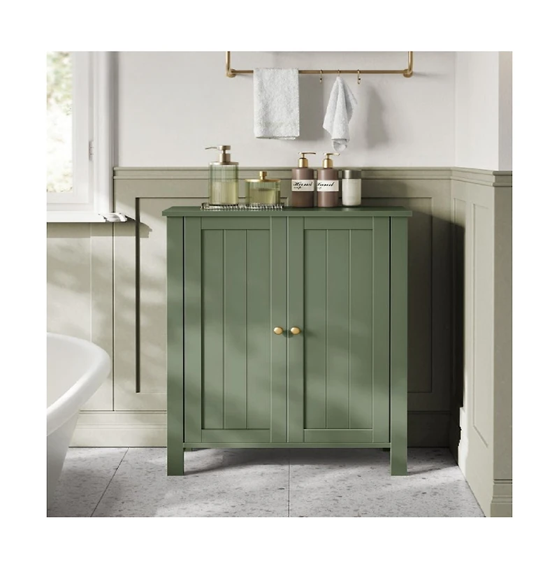 Floor Storage Cabinet for Bathroom with 2 Flexible Shelves and Closed Door