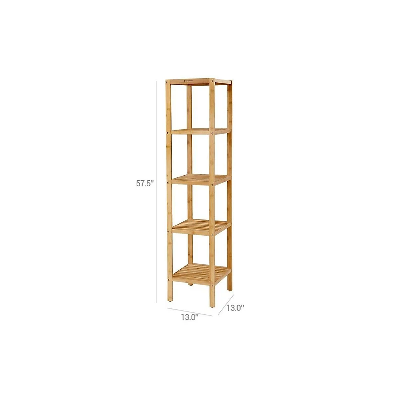 Slickblue 5-Tier Wicker Bathroom Shelf, Standing Kitchen Rack, for Narrow Spaces, Living Room