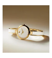 Movado Women's Moda Swiss Quartz White Ceramic Yellow Pvd Bangle Watch 24mm