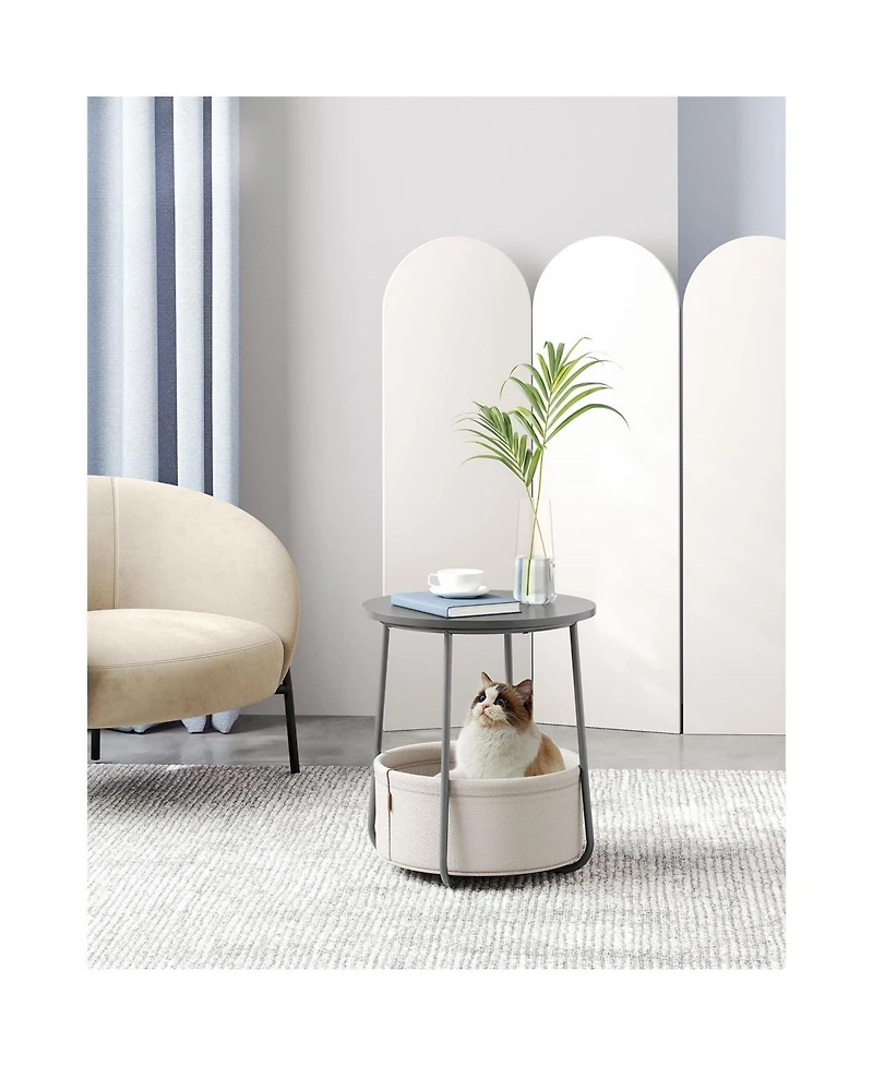 Slickblue Round Modern Nightstand with Fabric Basket