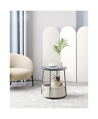 Slickblue Round Modern Nightstand with Fabric Basket