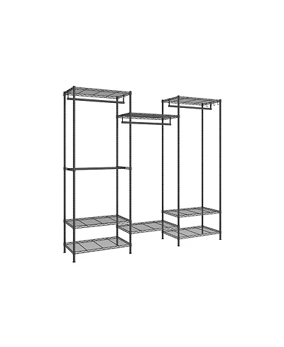 Slickblue Freestanding Metal Clothing Racks, Garment Rack with Adjustable Wire Shelves, Hanging Rods, Hooks