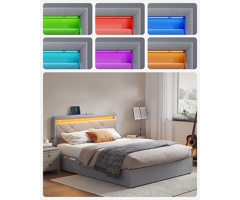 Led Bed Frame With Headboard And 4 Drawers, 1 Usb Port And 1 Type C Port
