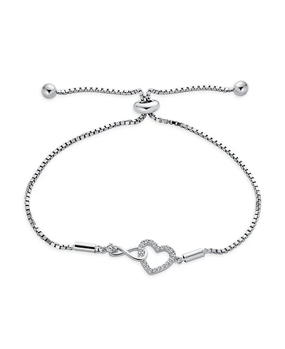 Bling Jewelry Delicate Dainty Cz Accent Infinity Heart Bolo Bracelet Sterling Silver Rhodium Plated Adjustable Slide 7"