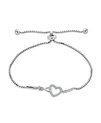 Bling Jewelry Delicate Dainty Cz Accent Infinity Heart Bolo Bracelet Sterling Silver Rhodium Plated Adjustable Slide 7"