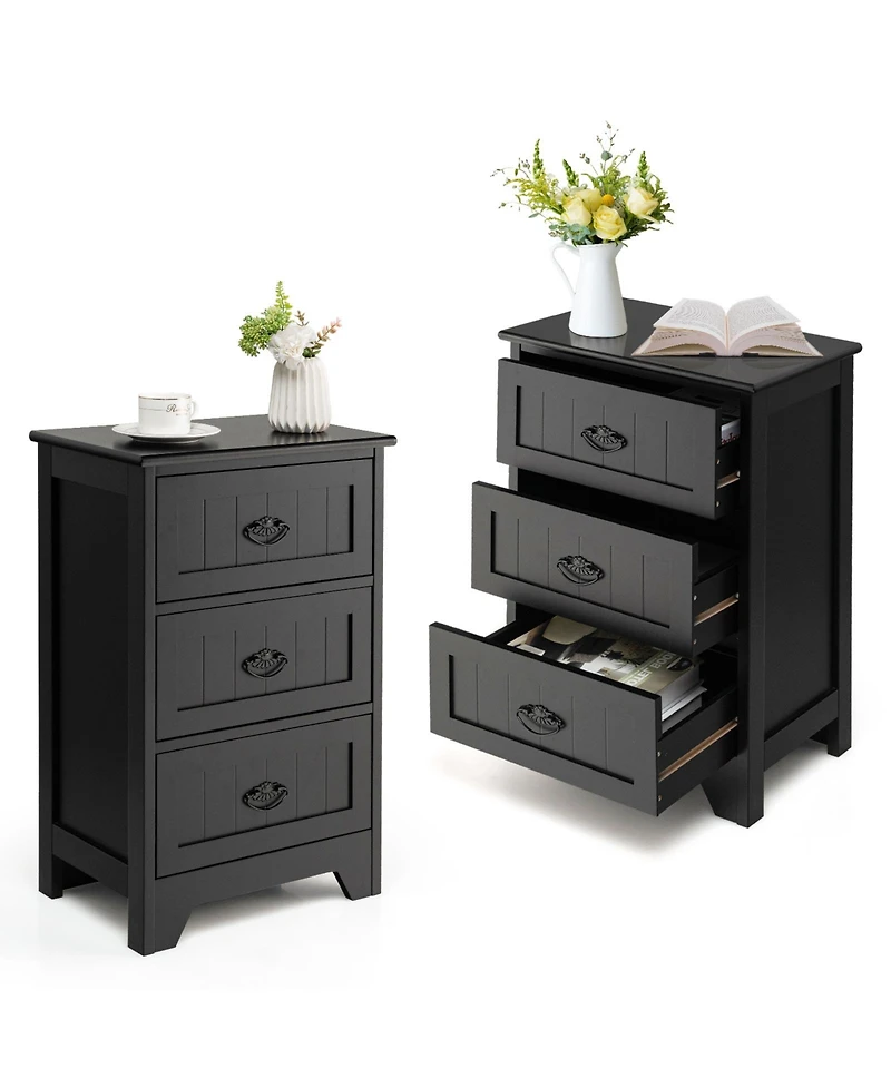 Inolait 3-Drawer End Storage Wood Side Nightstand
