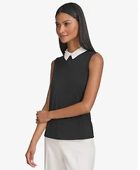 Karl Lagerfeld Paris Women's Embellished Collar Sleeveless Blouse