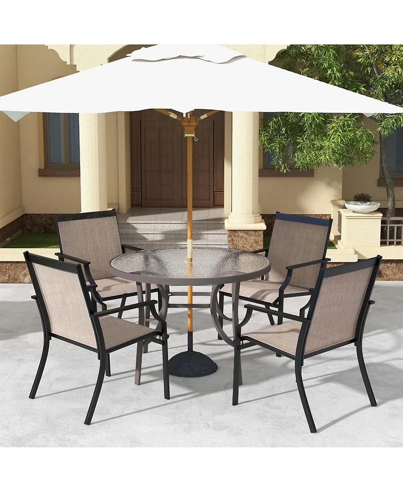 2 Piece Patio Dining Chairs Large Outdoor with Breathable Seat & Metal Frame