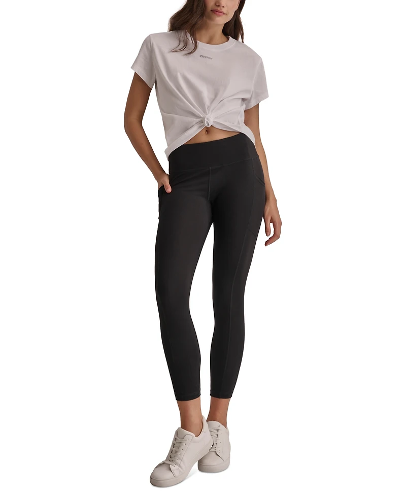 Dkny Sport Women's Cotton Stud Logo Knot-Front T-Shirt