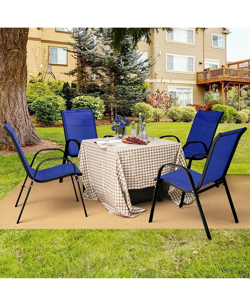 Costway Set of 4 Patio Dining Chairs Stackable Armrest Space Saving Garden