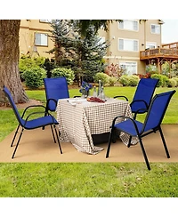 Costway Set of 4 Patio Dining Chairs Stackable Armrest Space Saving Garden