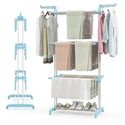 4-tier Folding Clothes Drying Rack with Rotatable Side Wings & Collapsible Shelves