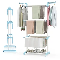 4-tier Folding Clothes Drying Rack with Rotatable Side Wings & Collapsible Shelves