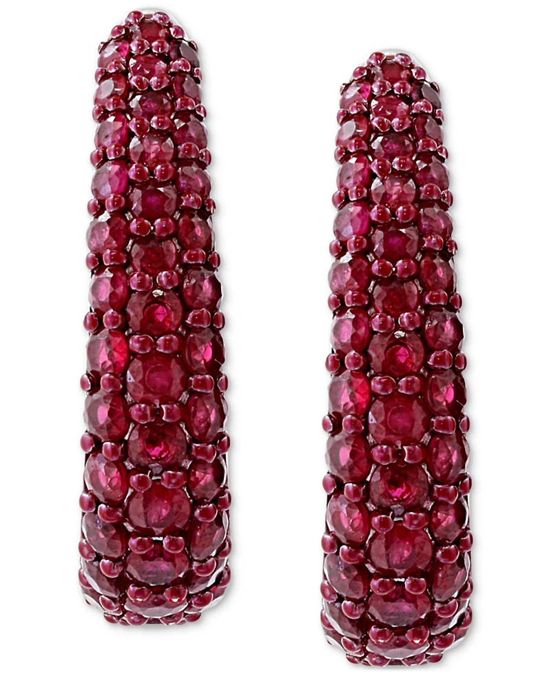 Effy Ruby Oval Small Huggie Hoop Earrings (2 ct. t.w.) Sterling Silver (Also available Pink Sapphire & Sapphire)