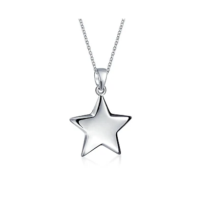 Bling Jewelry Minimalist American Usa Patriotic Celestial Rock Star Super Dangling Star Pendant Necklace Sterling Silver
