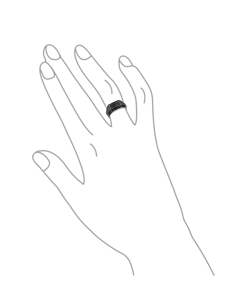 Bling Jewelry Geometric Micro Rectangle Black Cz Cubic Zirconia Statement Ring Sterling Silver Signet Championship