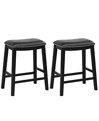 26-Inch Bar Stool Set of 2 Counter Height Saddle Stools with Upholstered Seat