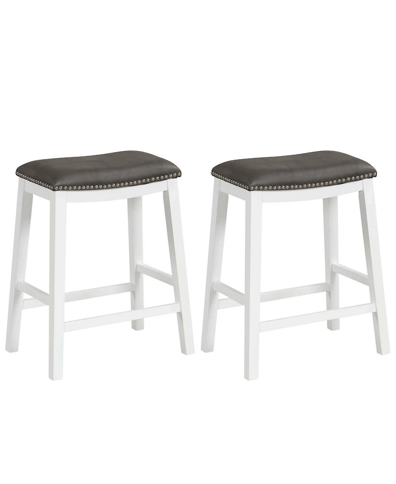 26-Inch Bar Stool Set of 2 Counter Height Saddle Stools with Upholstered Seat