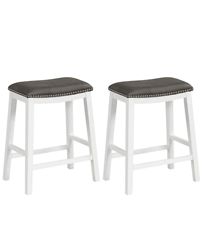 26-Inch Bar Stool Set of 2 Counter Height Saddle Stools with Upholstered Seat