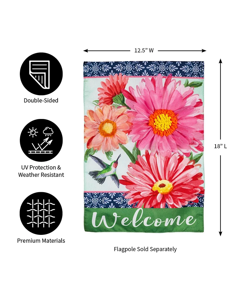 Evergreen Gerberas and Hummingbird Garden Linen Flag 12.5 x 18 Inches Indoor Outdoor Decor