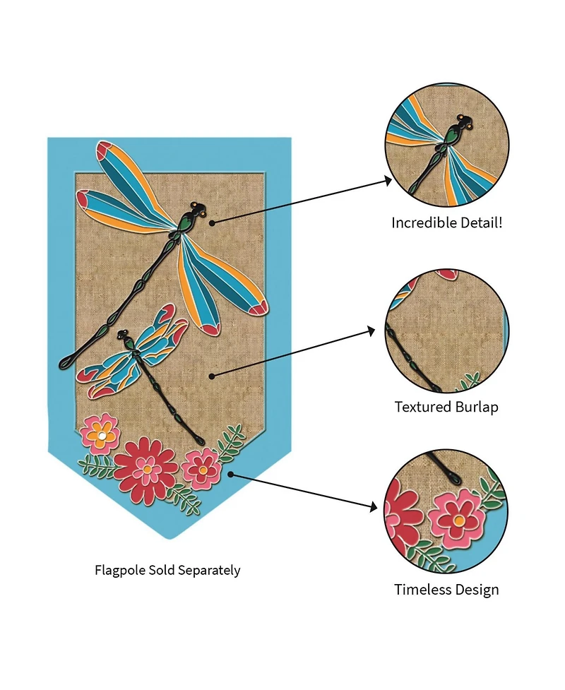 Evergreen Dragonflies and Flowers Shaped Burlap Garden Flag