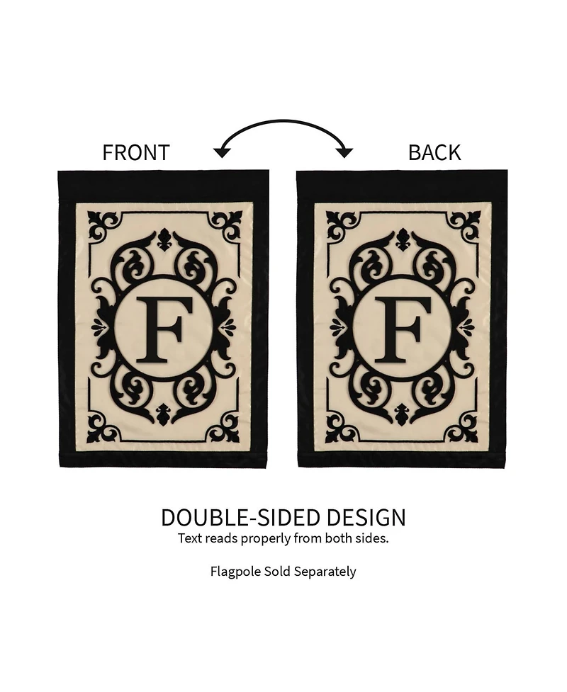 Evergreen Flag Cambridge Chic Letter F Monogram Applique Garden Flag - 12.5" Wide x 18" High