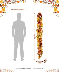 Glitzhome 6ft Fall Sunflower, Maple Leaf and Berry Garland