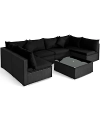 Gymax 7PCS Rattan Patio Conversation Set Sectional Furniture Set w/ Cushion
